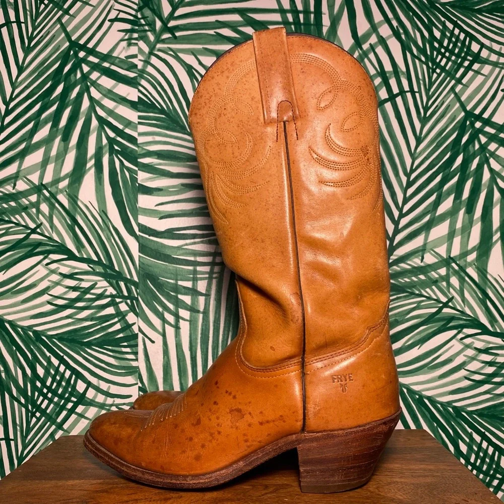 Frye Vintage Brown Leather Cowboy Boots Men’s 9.5 D USA - Picture 5 of 12